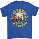 Funny Chickens Merry Cluckmas Mens T-Shirt Cotton Gildan Royal Blue