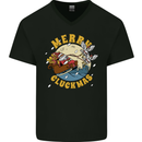 Funny Chickens Merry Cluckmas Mens V-Neck Cotton T-Shirt Black
