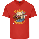 Funny Chickens Merry Cluckmas Mens V-Neck Cotton T-Shirt Red