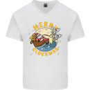 Funny Chickens Merry Cluckmas Mens V-Neck Cotton T-Shirt White