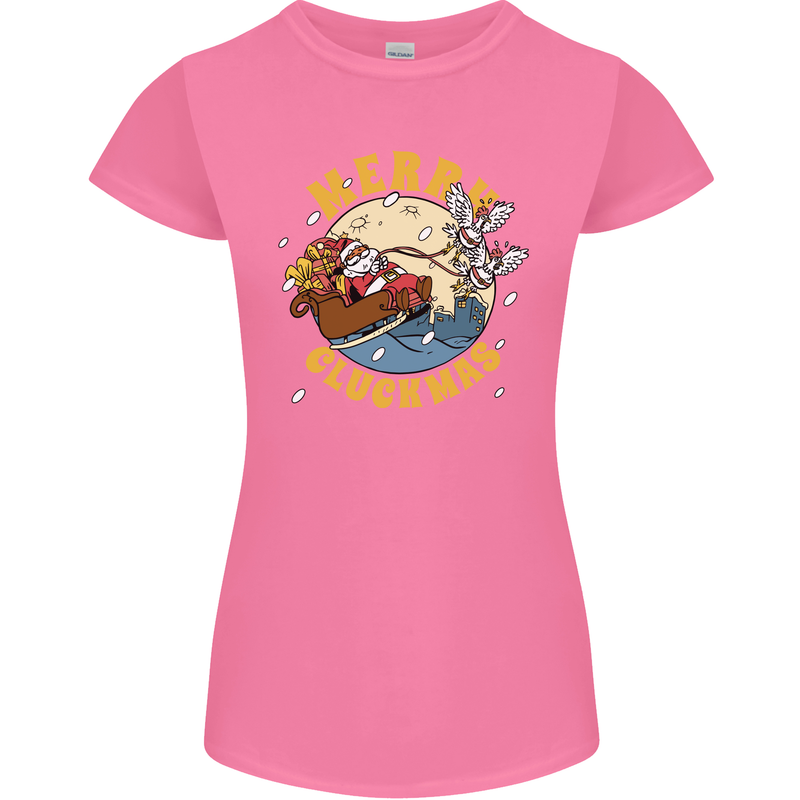 Funny Chickens Merry Cluckmas Womens Petite Cut T-Shirt Azalea