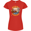 Funny Chickens Merry Cluckmas Womens Petite Cut T-Shirt Red