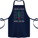 Funny Christmas Cactus Prick Cotton Apron 100% Organic Navy Blue
