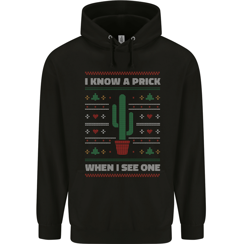 Funny Christmas Cactus Prick Mens 80% Cotton Hoodie Black