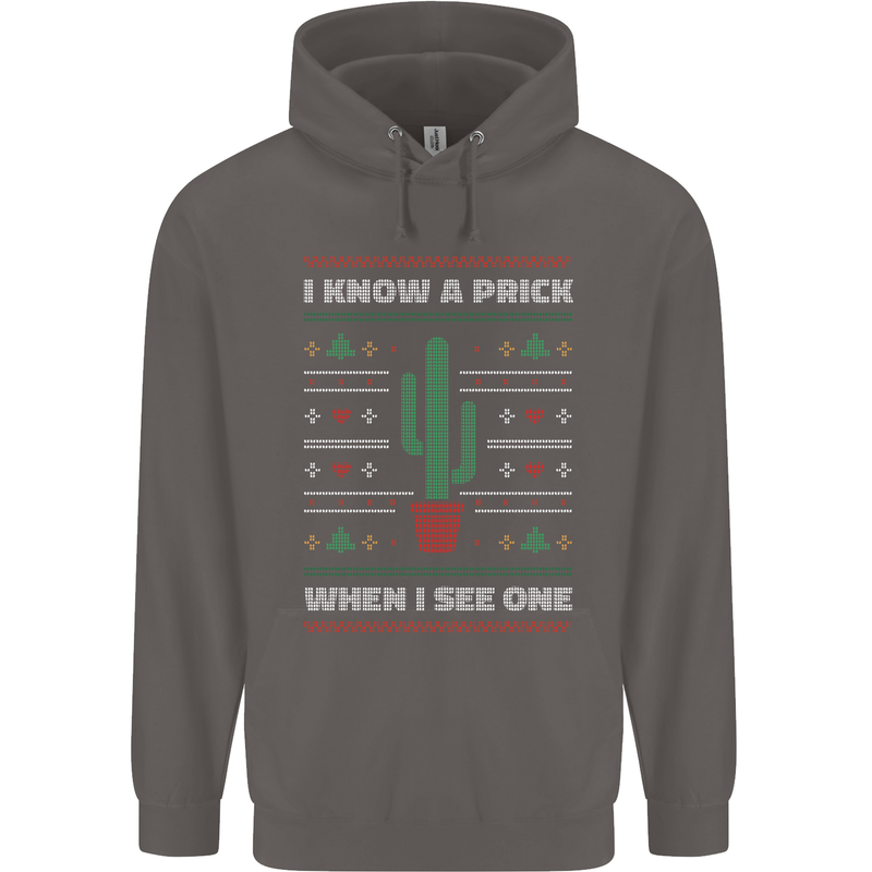 Funny Christmas Cactus Prick Mens 80% Cotton Hoodie Charcoal