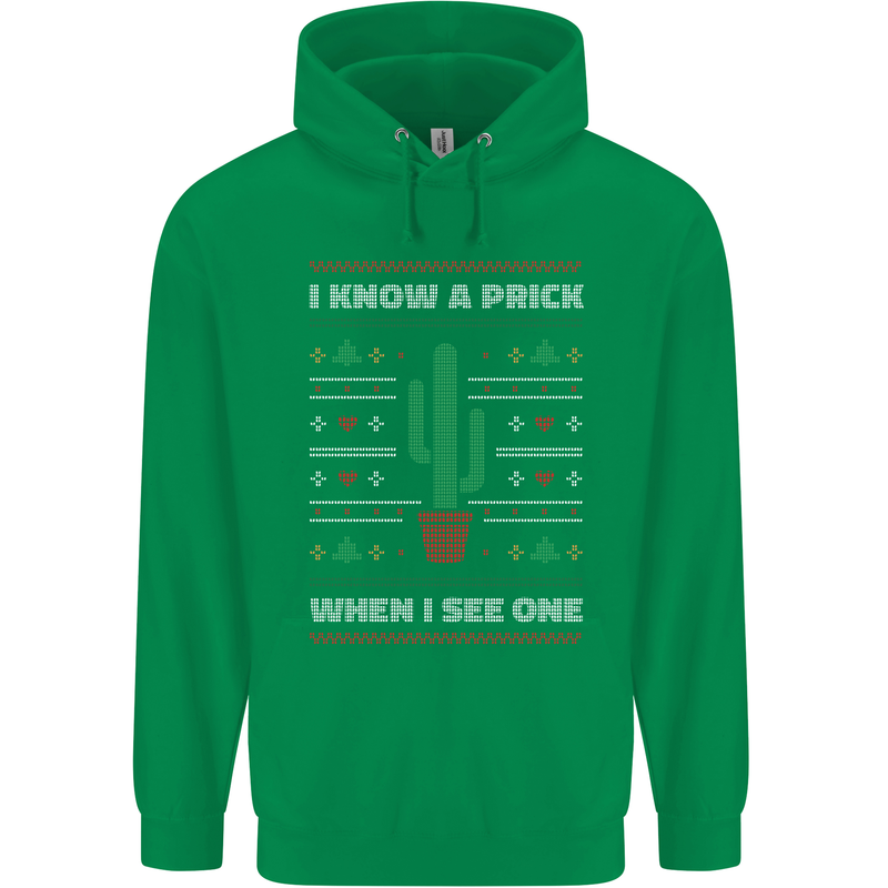 Funny Christmas Cactus Prick Mens 80% Cotton Hoodie Irish Green