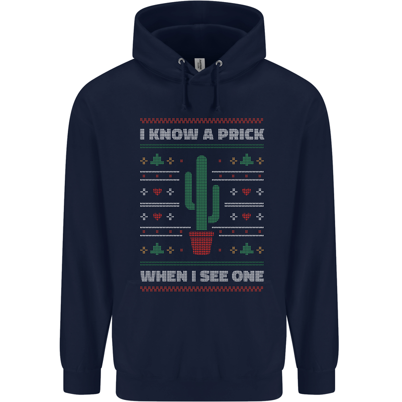 Funny Christmas Cactus Prick Mens 80% Cotton Hoodie Navy Blue
