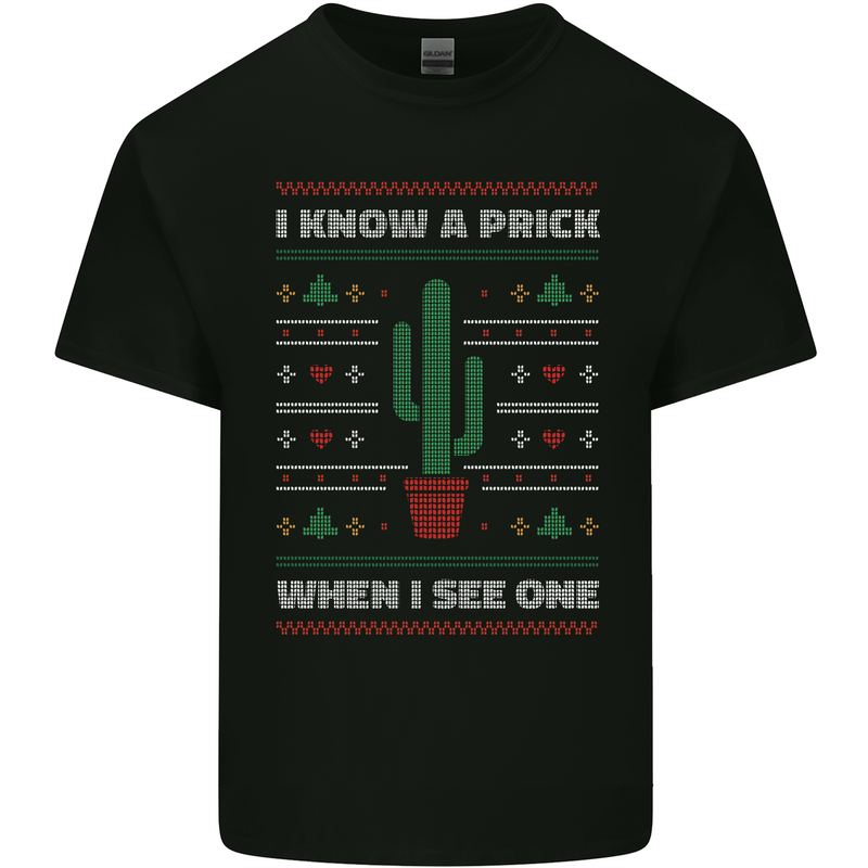 Funny Christmas Cactus Prick Mens Cotton T-Shirt Tee Top Black