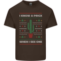 Funny Christmas Cactus Prick Mens Cotton T-Shirt Tee Top Dark Chocolate
