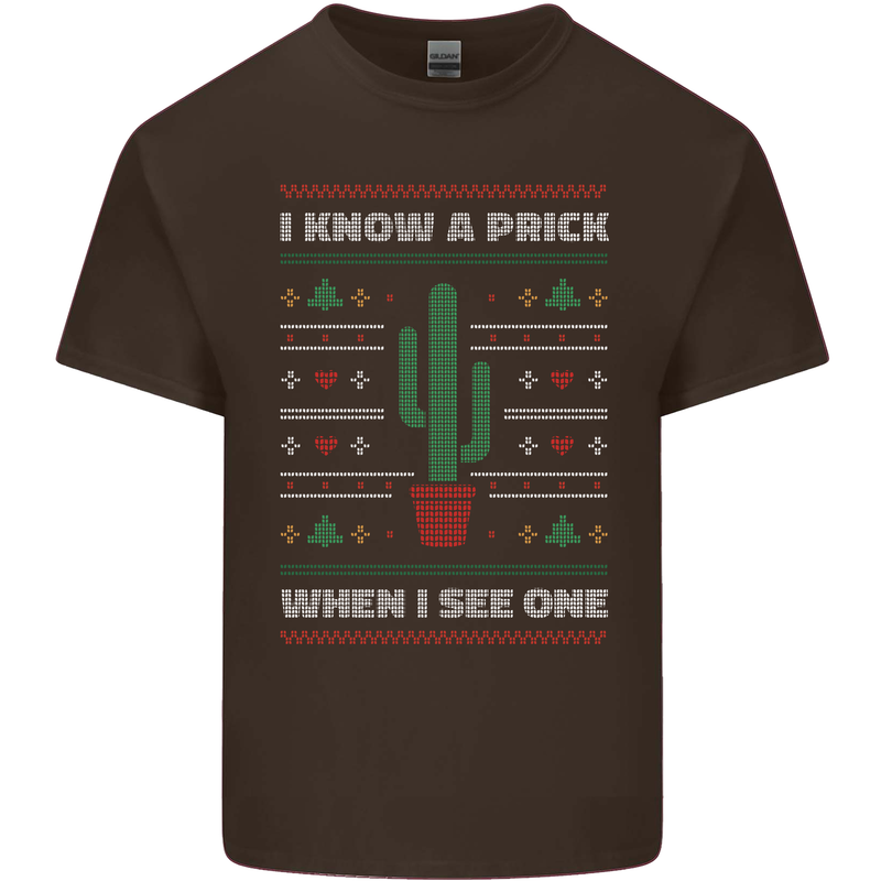 Funny Christmas Cactus Prick Mens Cotton T-Shirt Tee Top Dark Chocolate