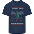 Funny Christmas Cactus Prick Mens Cotton T-Shirt Tee Top Navy Blue