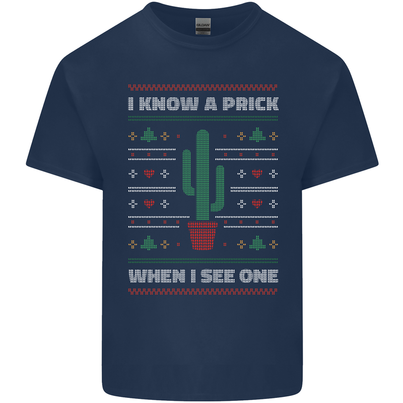 Funny Christmas Cactus Prick Mens Cotton T-Shirt Tee Top Navy Blue