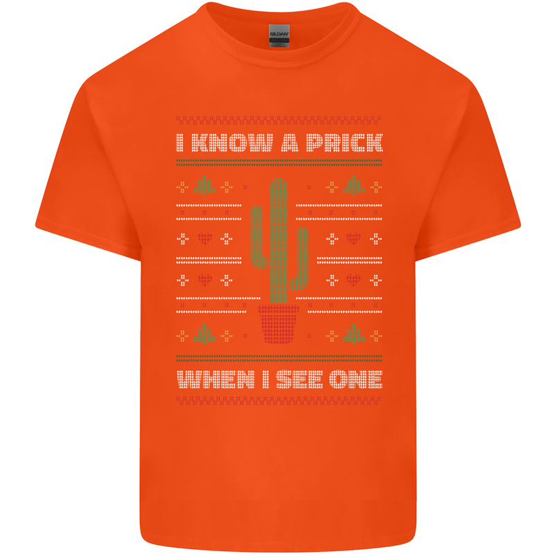 Funny Christmas Cactus Prick Mens Cotton T-Shirt Tee Top Orange