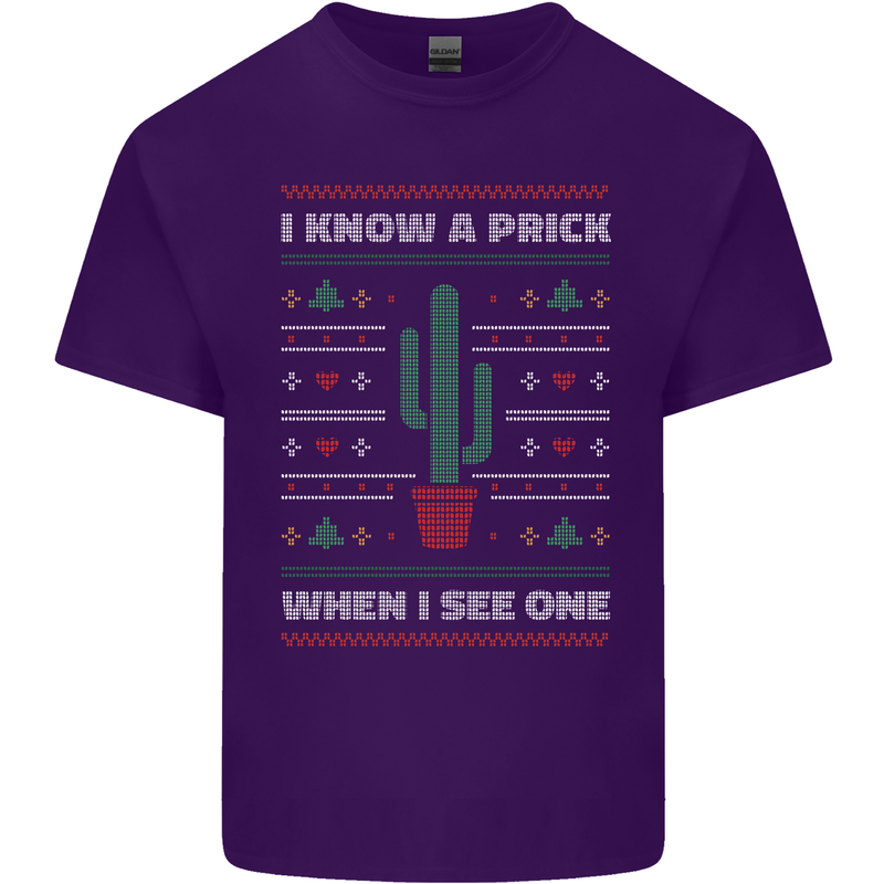 Funny Christmas Cactus Prick Mens Cotton T-Shirt Tee Top Purple