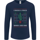 Funny Christmas Cactus Prick Mens Long Sleeve T-Shirt Navy Blue