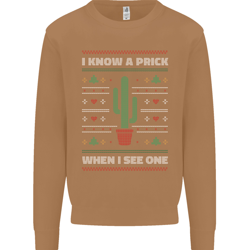 Funny Christmas Cactus Prick Mens Sweatshirt Jumper Caramel Latte