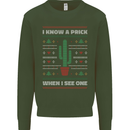 Funny Christmas Cactus Prick Mens Sweatshirt Jumper Forest Green