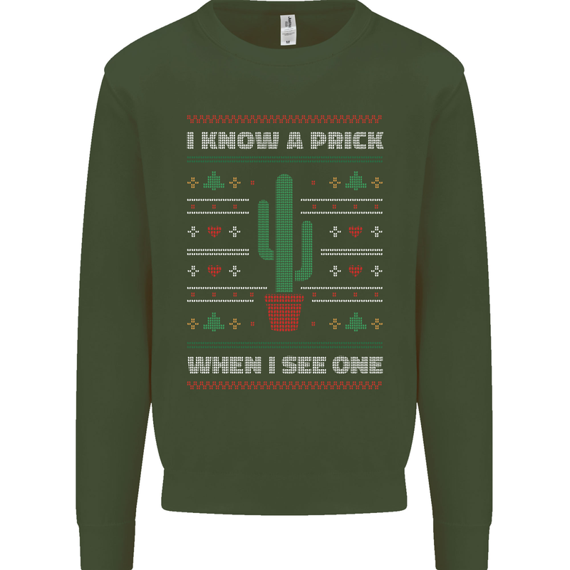 Funny Christmas Cactus Prick Mens Sweatshirt Jumper Forest Green
