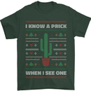 Funny Christmas Cactus Prick Mens T-Shirt Cotton Gildan Forest Green