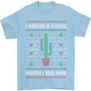 Funny Christmas Cactus Prick Mens T-Shirt Cotton Gildan Light Blue