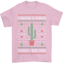 Funny Christmas Cactus Prick Mens T-Shirt Cotton Gildan Light Pink