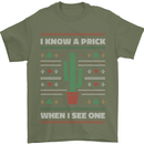 Funny Christmas Cactus Prick Mens T-Shirt Cotton Gildan Military Green