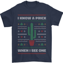 Funny Christmas Cactus Prick Mens T-Shirt Cotton Gildan Navy Blue