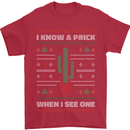 Funny Christmas Cactus Prick Mens T-Shirt Cotton Gildan Red