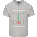 Funny Christmas Cactus Prick Mens V-Neck Cotton T-Shirt Sports Grey