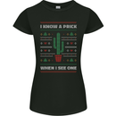 Funny Christmas Cactus Prick Womens Petite Cut T-Shirt Black