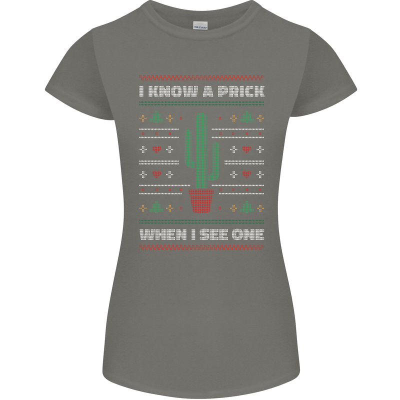 Funny Christmas Cactus Prick Womens Petite Cut T-Shirt Charcoal