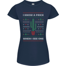 Funny Christmas Cactus Prick Womens Petite Cut T-Shirt Navy Blue