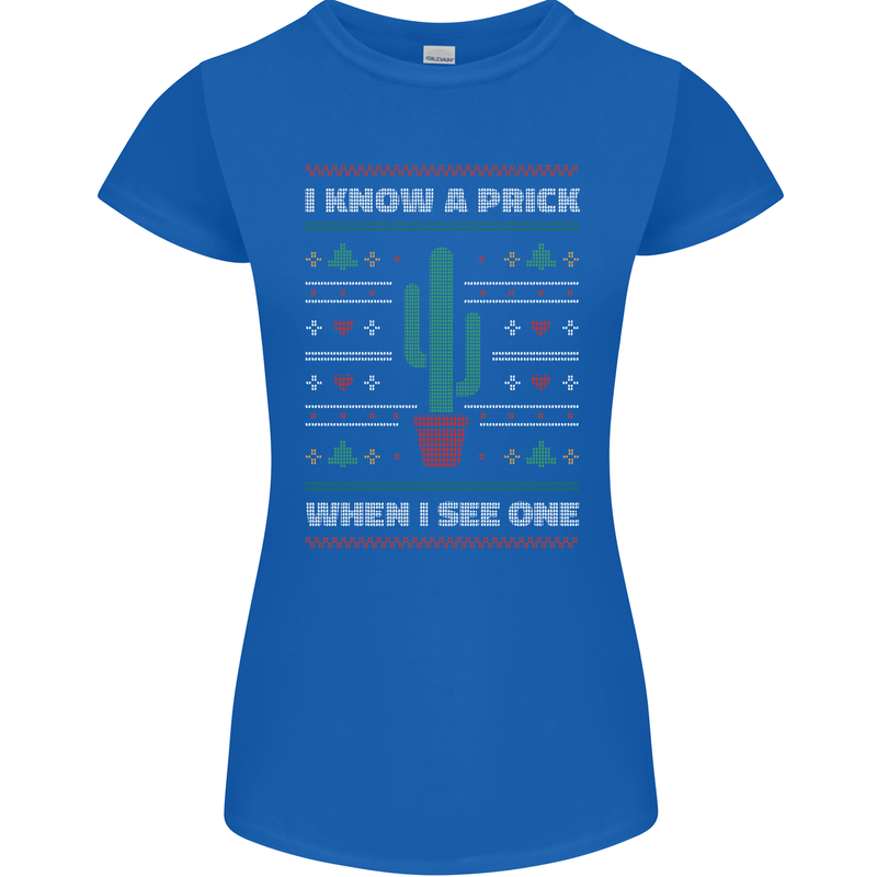 Funny Christmas Cactus Prick Womens Petite Cut T-Shirt Royal Blue