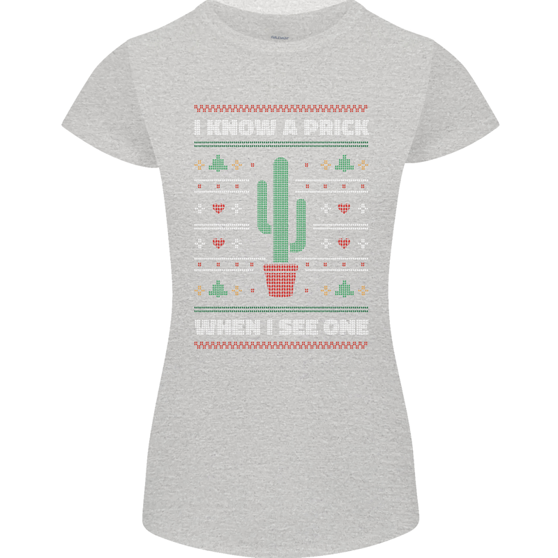 Funny Christmas Cactus Prick Womens Petite Cut T-Shirt Sports Grey