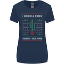 Funny Christmas Cactus Prick Womens Wider Cut T-Shirt Navy Blue