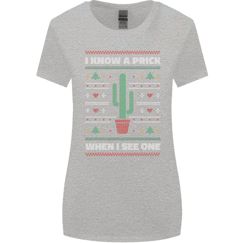 Funny Christmas Cactus Prick Womens Wider Cut T-Shirt Sports Grey