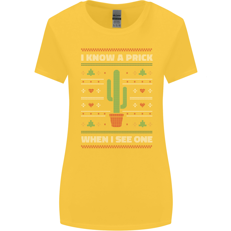 Funny Christmas Cactus Prick Womens Wider Cut T-Shirt Yellow
