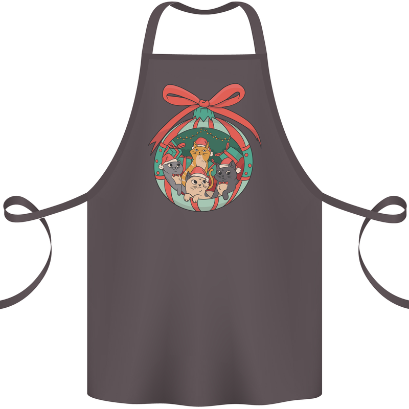 Funny Christmas Cats Bauble Cotton Apron 100% Organic Dark Grey