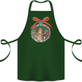 Funny Christmas Cats Bauble Cotton Apron 100% Organic Forest Green