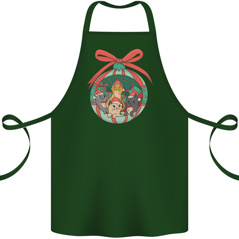Funny Christmas Cats Bauble Cotton Apron 100% Organic Forest Green
