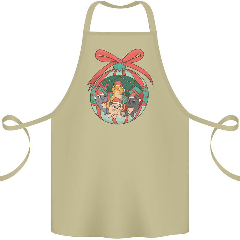 Funny Christmas Cats Bauble Cotton Apron 100% Organic Khaki