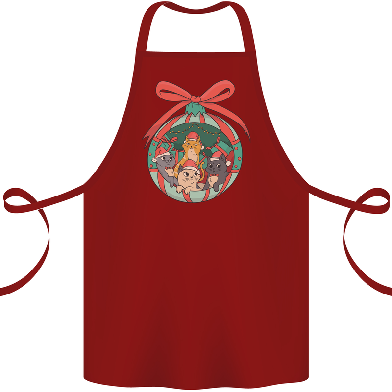Funny Christmas Cats Bauble Cotton Apron 100% Organic Maroon
