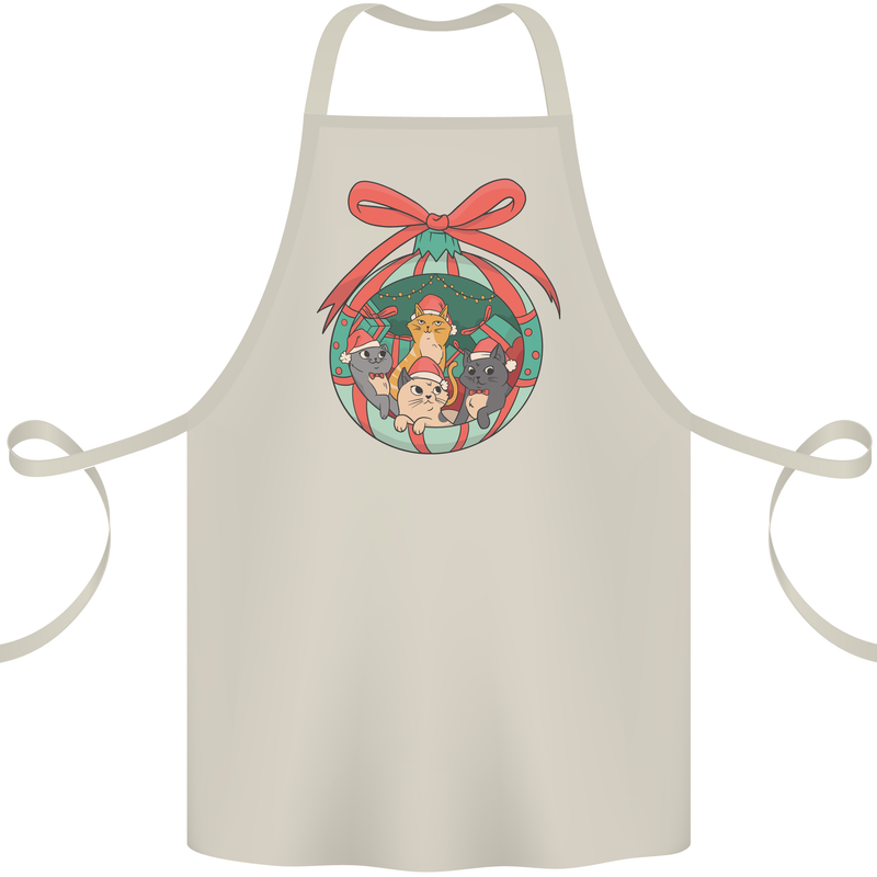 Funny Christmas Cats Bauble Cotton Apron 100% Organic Natural