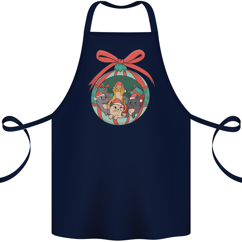 Funny Christmas Cats Bauble Cotton Apron 100% Organic Navy Blue