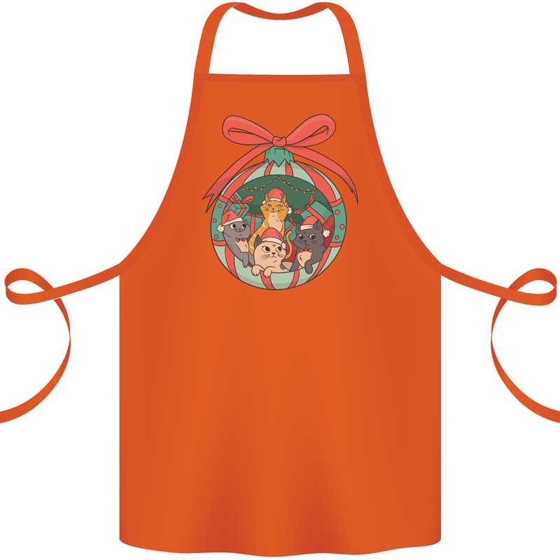 Funny Christmas Cats Bauble Cotton Apron 100% Organic Orange