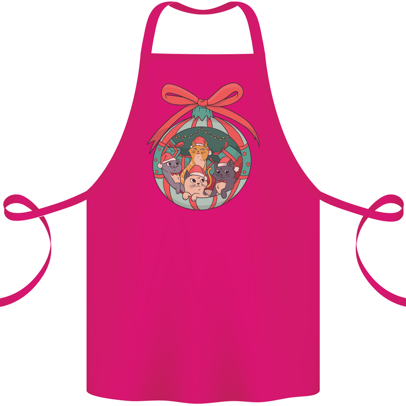 Funny Christmas Cats Bauble Cotton Apron 100% Organic Pink