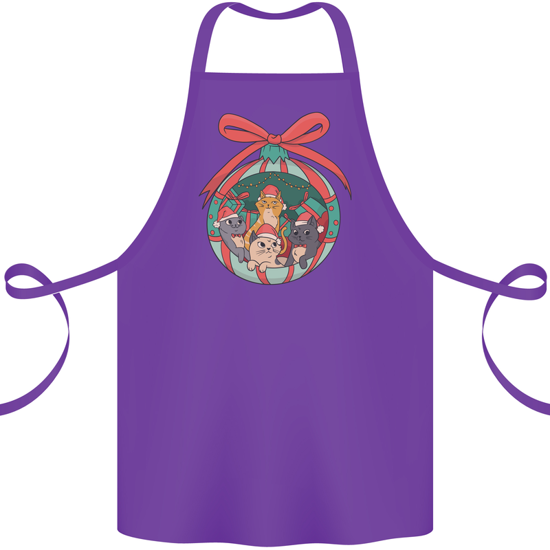 Funny Christmas Cats Bauble Cotton Apron 100% Organic Purple