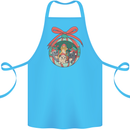 Funny Christmas Cats Bauble Cotton Apron 100% Organic Turquoise