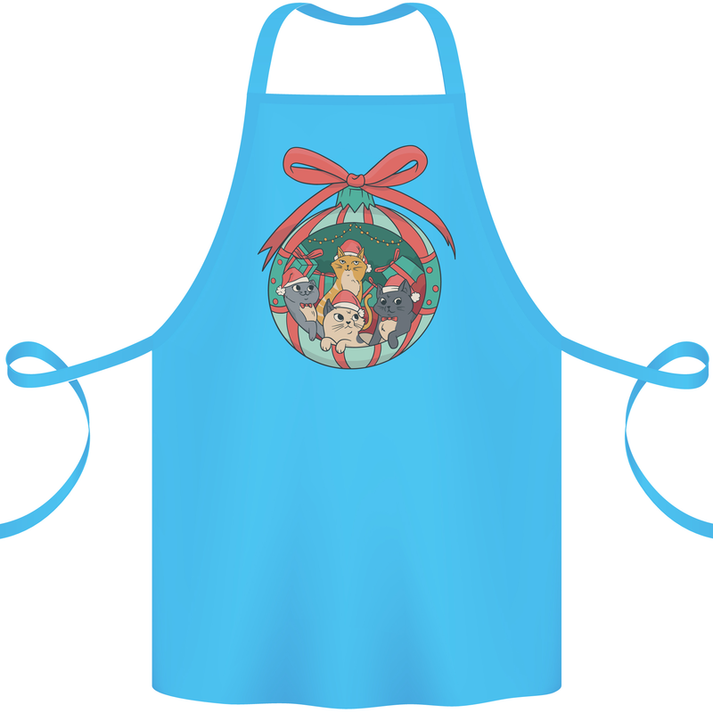 Funny Christmas Cats Bauble Cotton Apron 100% Organic Turquoise