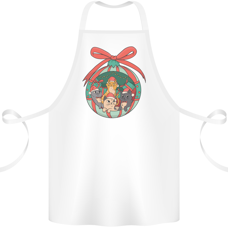 Funny Christmas Cats Bauble Cotton Apron 100% Organic White